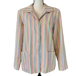 Adorable White Seersucker Jacket with Rainbow Pastel Striped Jacket